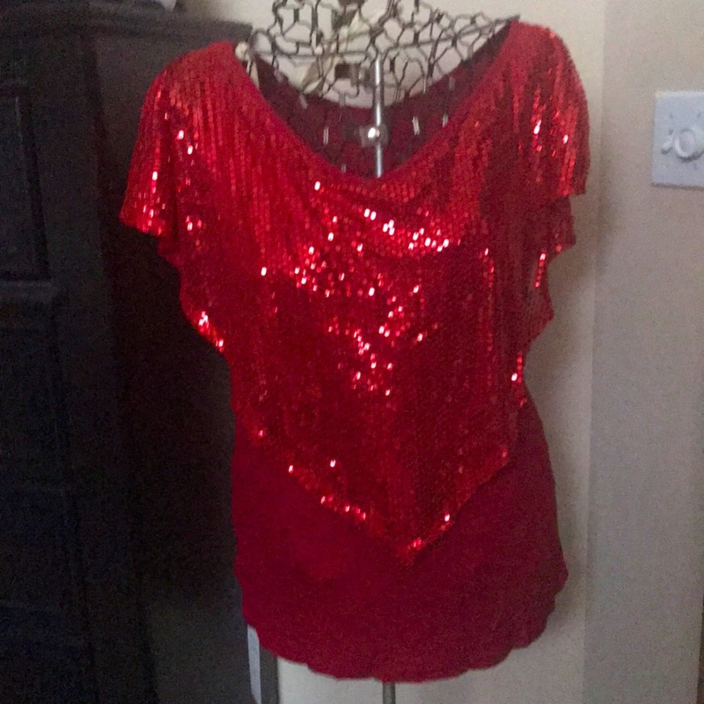 Sequin Sexy V-Neck Shawl Sleeve T-shirt New with Tag! Holiday